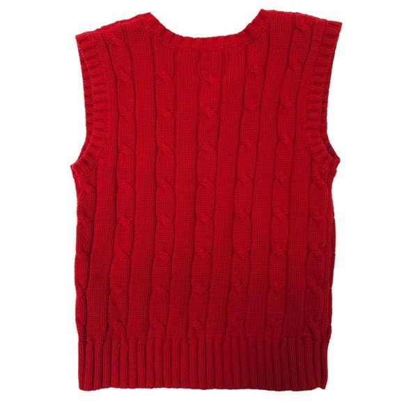 American Living Cable Knit Sweater Vest Boys 4/4T V Neck Pullover Red Eagle Flag - Picture 2 of 11